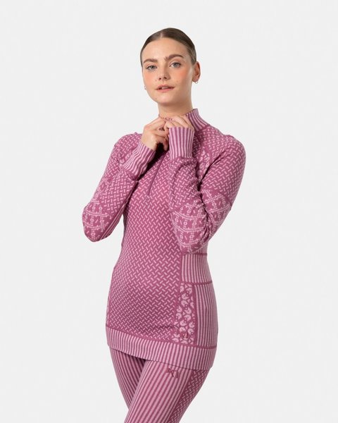 Dámské funkční triko Kari Traa Smekker Half Zip Baselayer 100% Merino Wool 622681 Plum 25/26