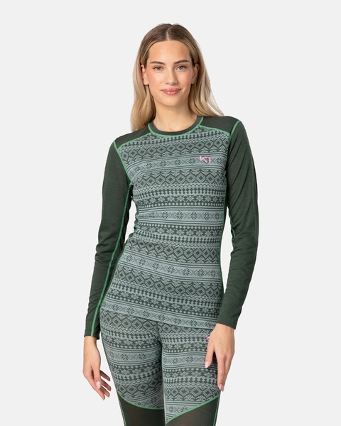 Dámské funkční merino triko Kari Traa Mina Long Sleeve Thyme Green 623687 25/26